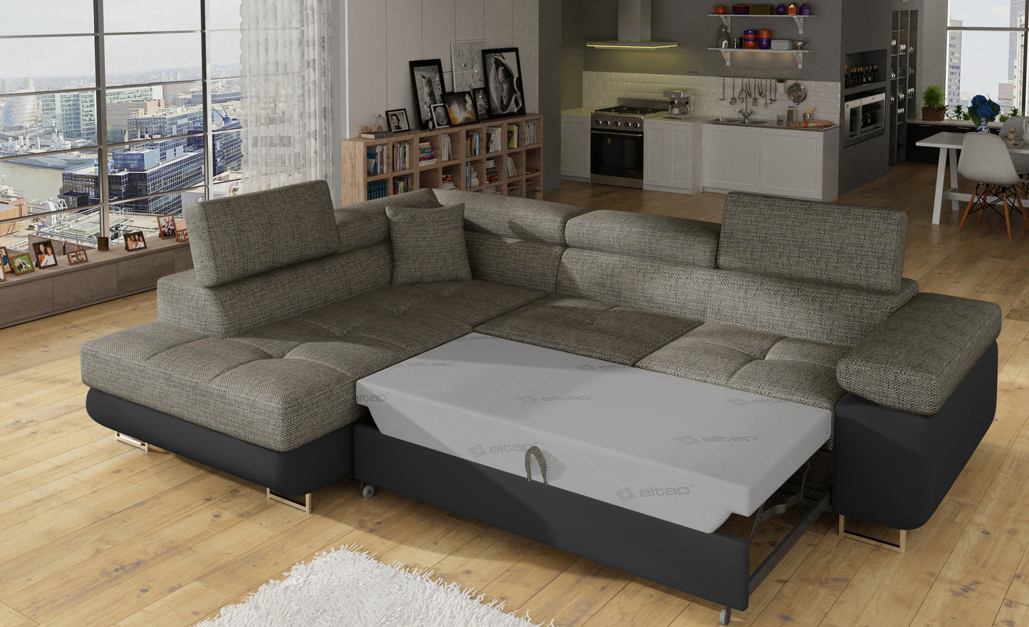 ReForm Creative Home Anton Two-Tone Storage Sleeper Sectional Sofa - Grey/Black-Free Delivery-USA & CANADA