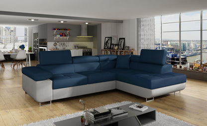 ReForm Creative Home Anton Two-Tone Storage Sleeper Sectional Sofa - Navy/Grey-Free Delivery-USA & CANADA