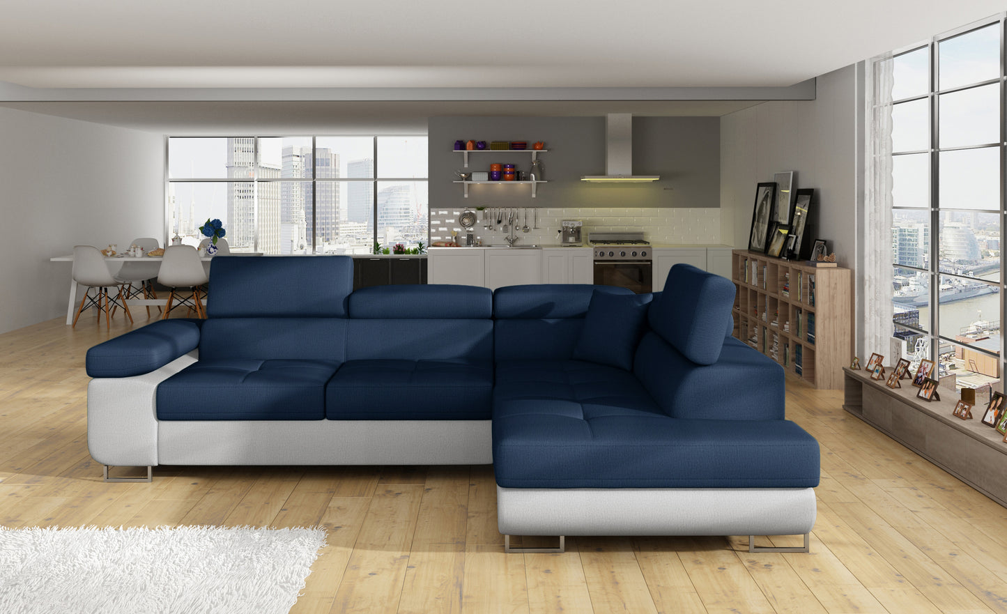 ReForm Creative Home Anton Two-Tone Storage Sleeper Sectional Sofa - Navy/Grey-Free Delivery-USA & CANADA
