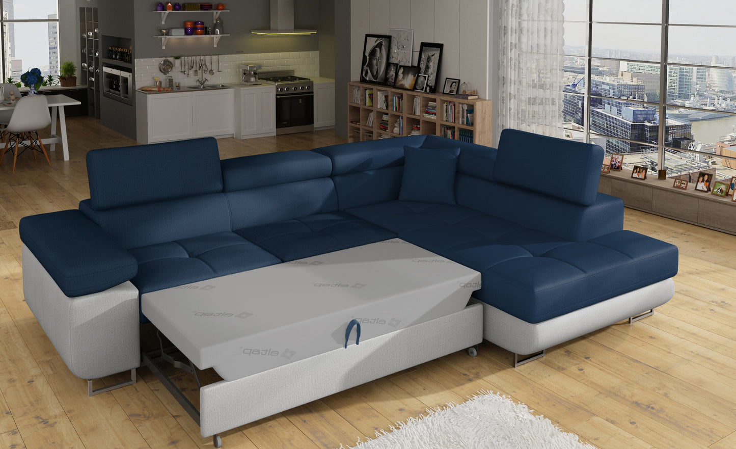 ReForm Creative Home Anton Two-Tone Storage Sleeper Sectional Sofa - Navy/Grey-Free Delivery-USA & CANADA