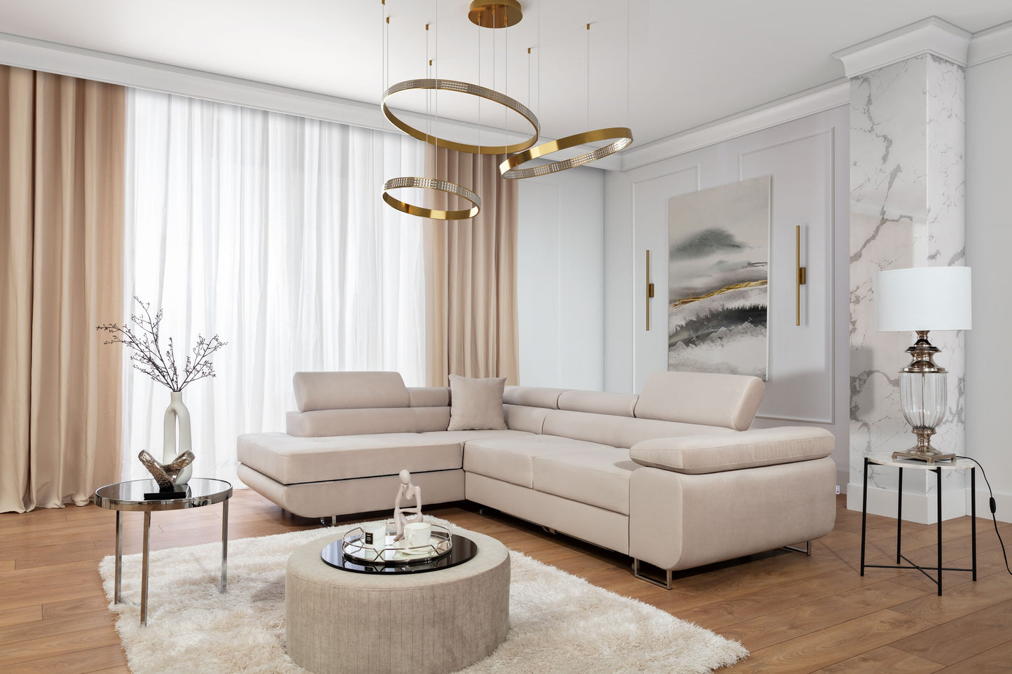 ReForm Creative Home Anton Storage Sleeper Sectional Sofa - Beige-Free Delivery-USA & CANADA