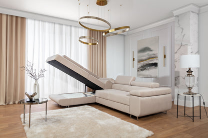 ReForm Creative Home Anton Storage Sleeper Sectional Sofa - Beige-Free Delivery-USA & CANADA