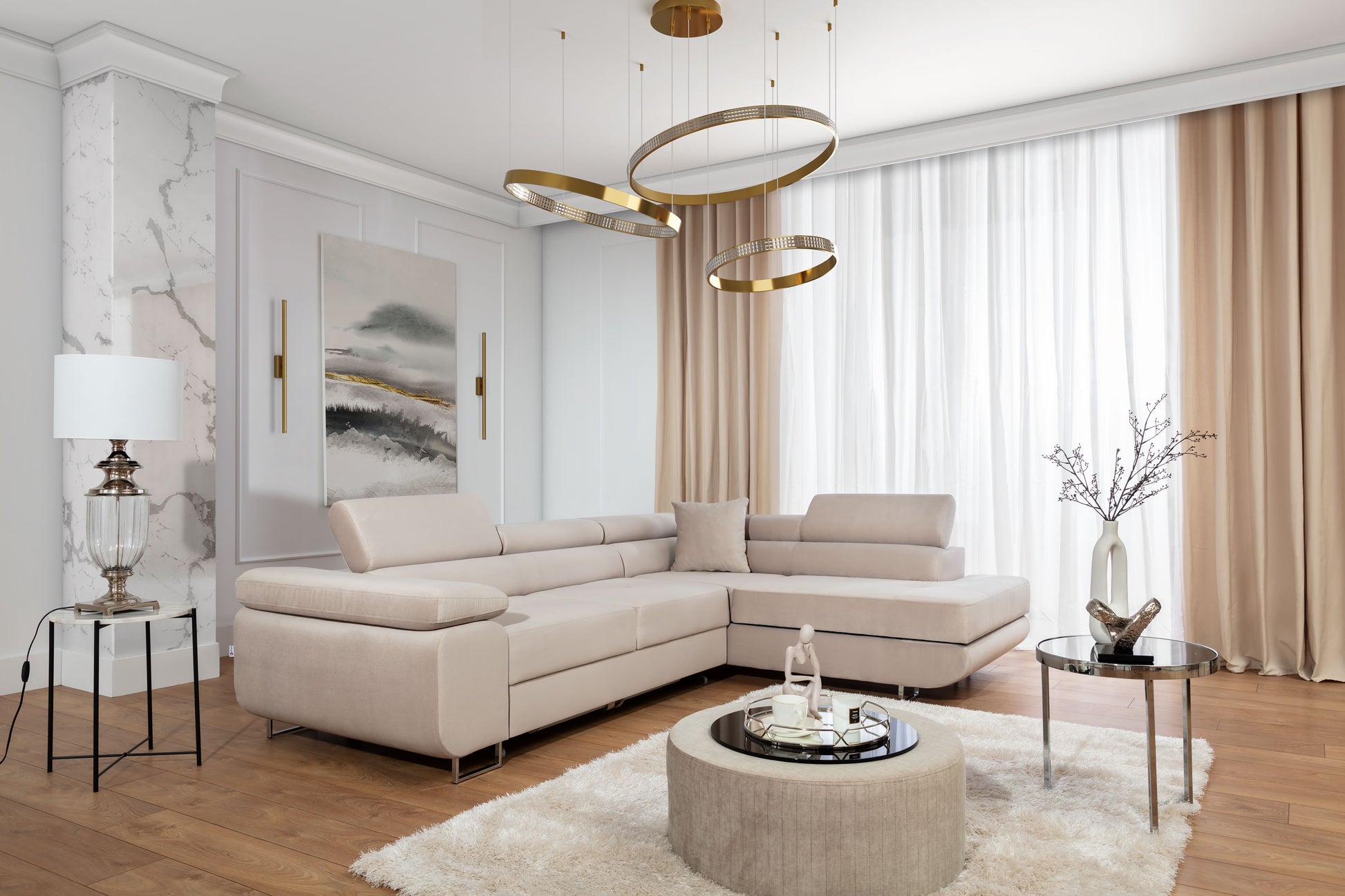 ReForm Creative Home Anton Storage Sleeper Sectional Sofa - Beige-Free Delivery-USA & CANADA