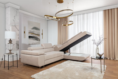 ReForm Creative Home Anton Storage Sleeper Sectional Sofa - Beige-Free Delivery-USA & CANADA