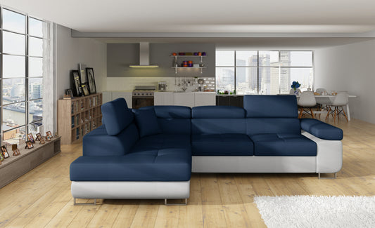 ReForm Creative Home Anton Two-Tone Storage Sleeper Sectional Sofa - Navy/Grey-Free Delivery-USA & CANADA