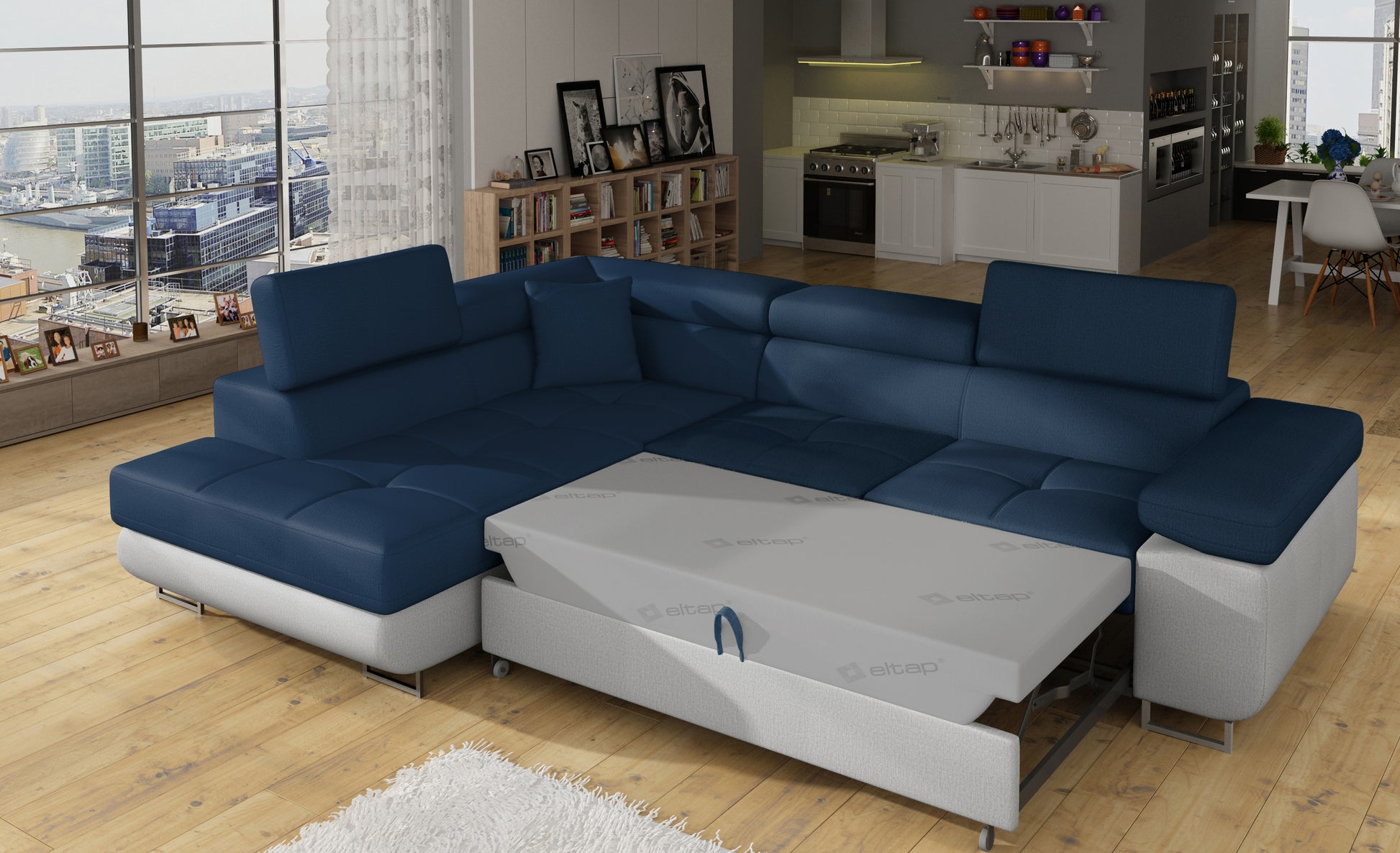 ReForm Creative Home Anton Two-Tone Storage Sleeper Sectional Sofa - Navy/Grey-Free Delivery-USA & CANADA