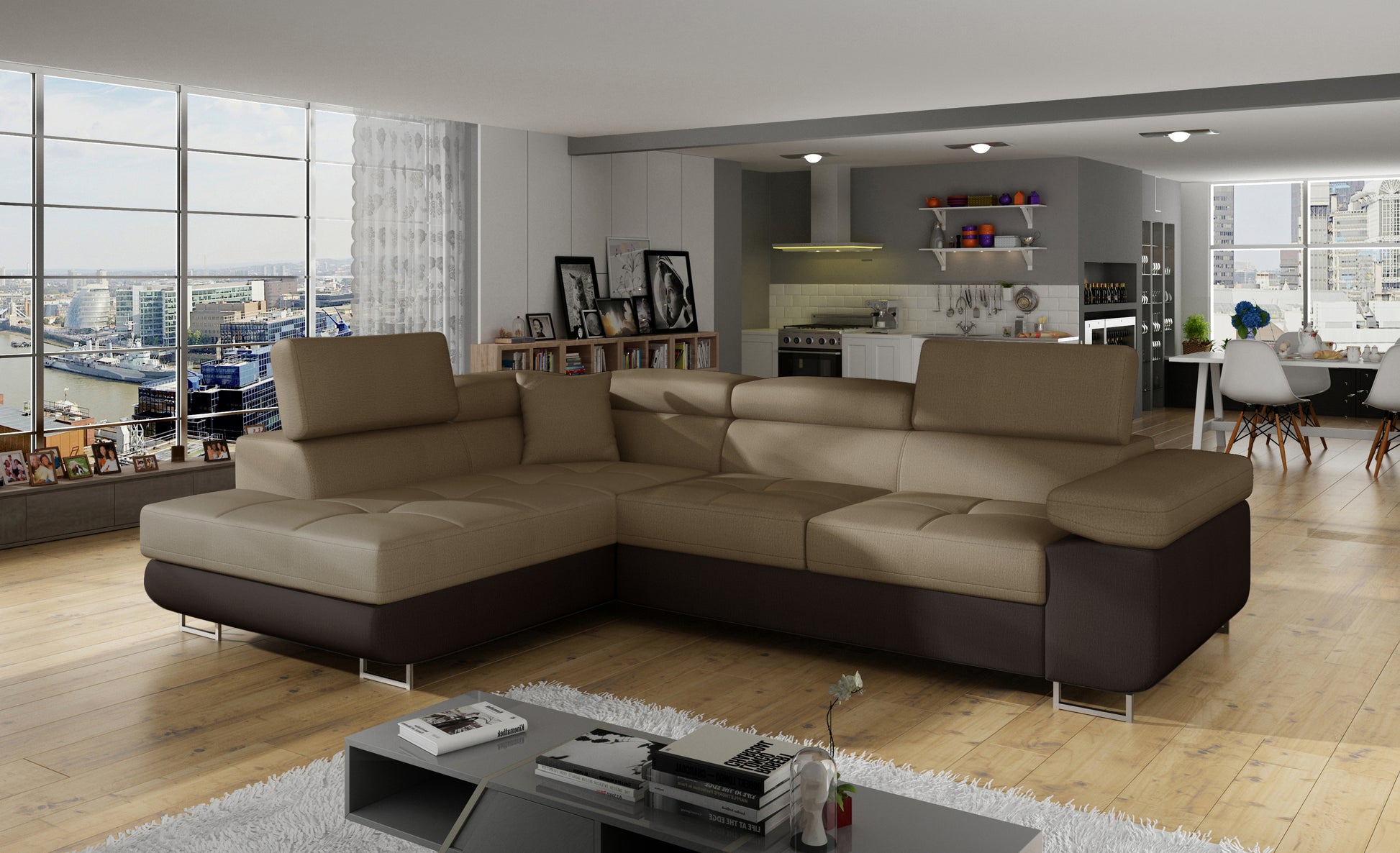 ReForm Creative Home Anton Two-Tone Storage Sleeper Sectional Sofa - Brown/Dark Brown-Free Delivery-USA & CANADA