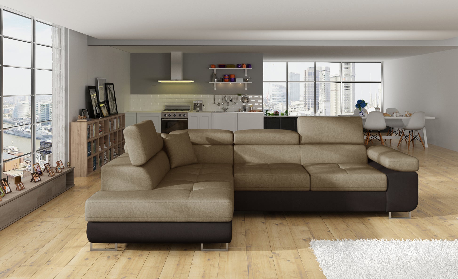 ReForm Creative Home Anton Two-Tone Storage Sleeper Sectional Sofa - Brown/Dark Brown-Free Delivery-USA & CANADA