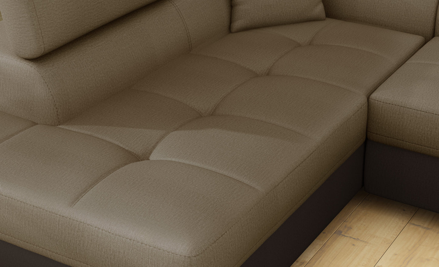 Anton Two-Tone Storage Sleeper Sectional Sofa - Beige/Dark Brown