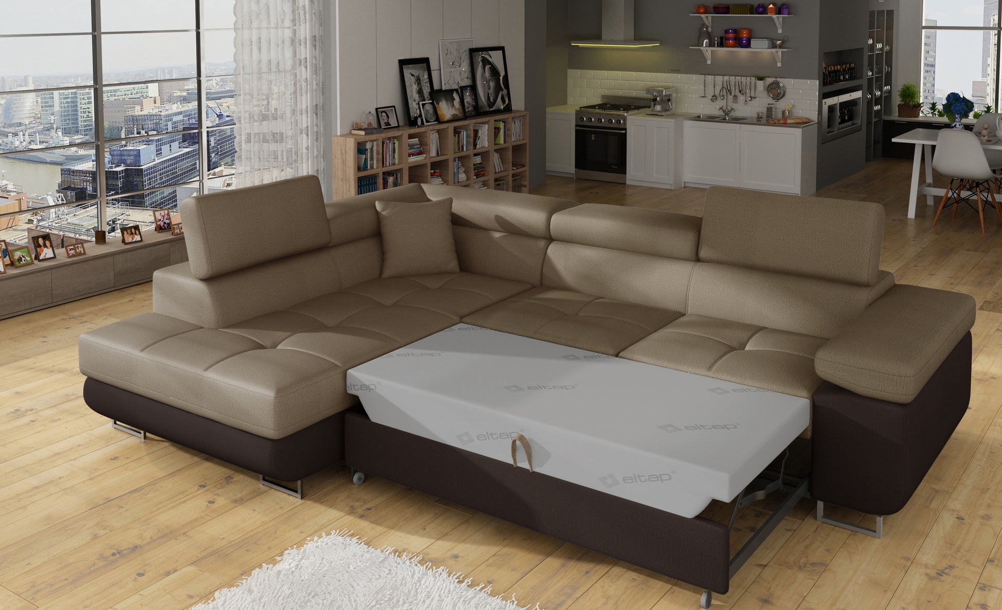 ReForm Creative Home Anton Two-Tone Storage Sleeper Sectional Sofa - Brown/Dark Brown-Free Delivery-USA & CANADA