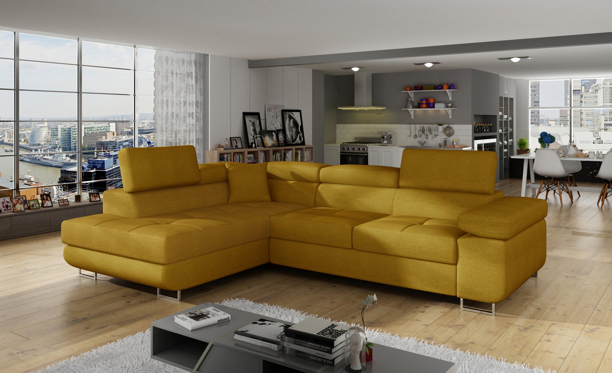 ReForm Creative Home Anton Storage Sleeper Sectional Sofa - Mustard-Free Delivery-USA & CANADA