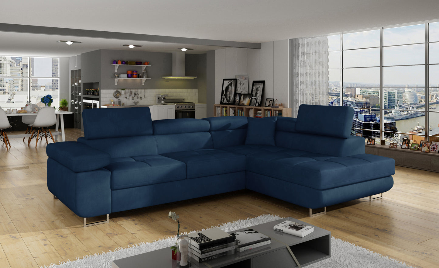 ReForm Creative Home Anton Storage Sleeper Sectional Sofa - Navy Blue-Free Delivery-USA & CANADA