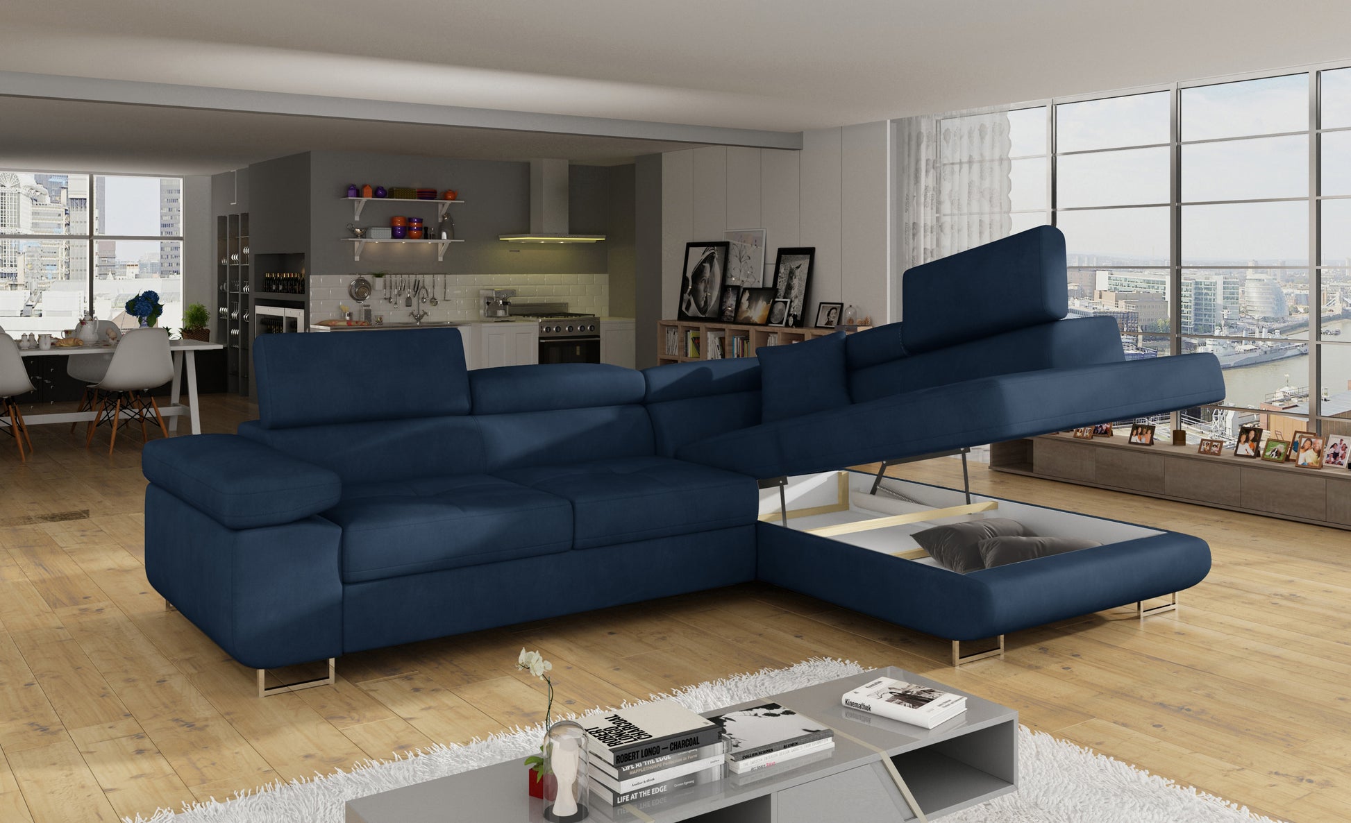 ReForm Creative Home Anton Storage Sleeper Sectional Sofa - Navy Blue-Free Delivery-USA & CANADA