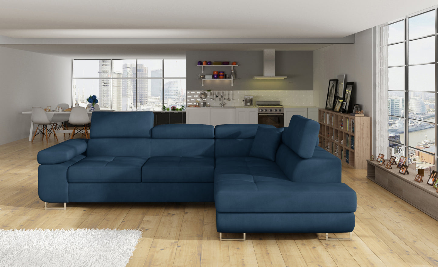 ReForm Creative Home Anton Storage Sleeper Sectional Sofa - Navy Blue-Free Delivery-USA & CANADA