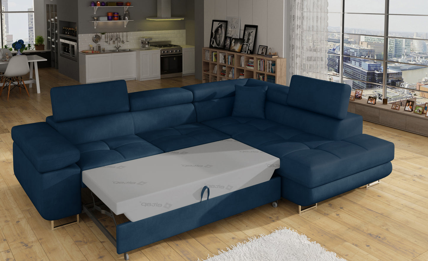 ReForm Creative Home Anton Storage Sleeper Sectional Sofa - Navy Blue-Free Delivery-USA & CANADA
