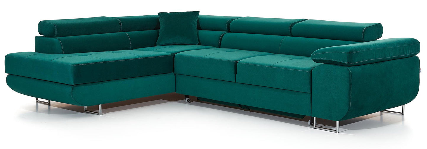 Anton Storage Sleeper Sectional Sofa - Emerald Green