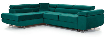 Anton Storage Sleeper Sectional Sofa - Emerald Green
