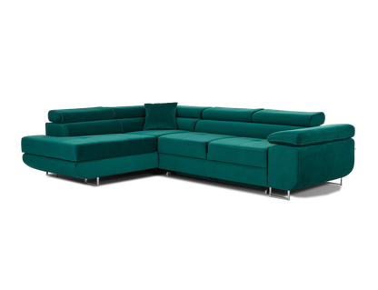 Anton Storage Sleeper Sectional Sofa - Emerald Green