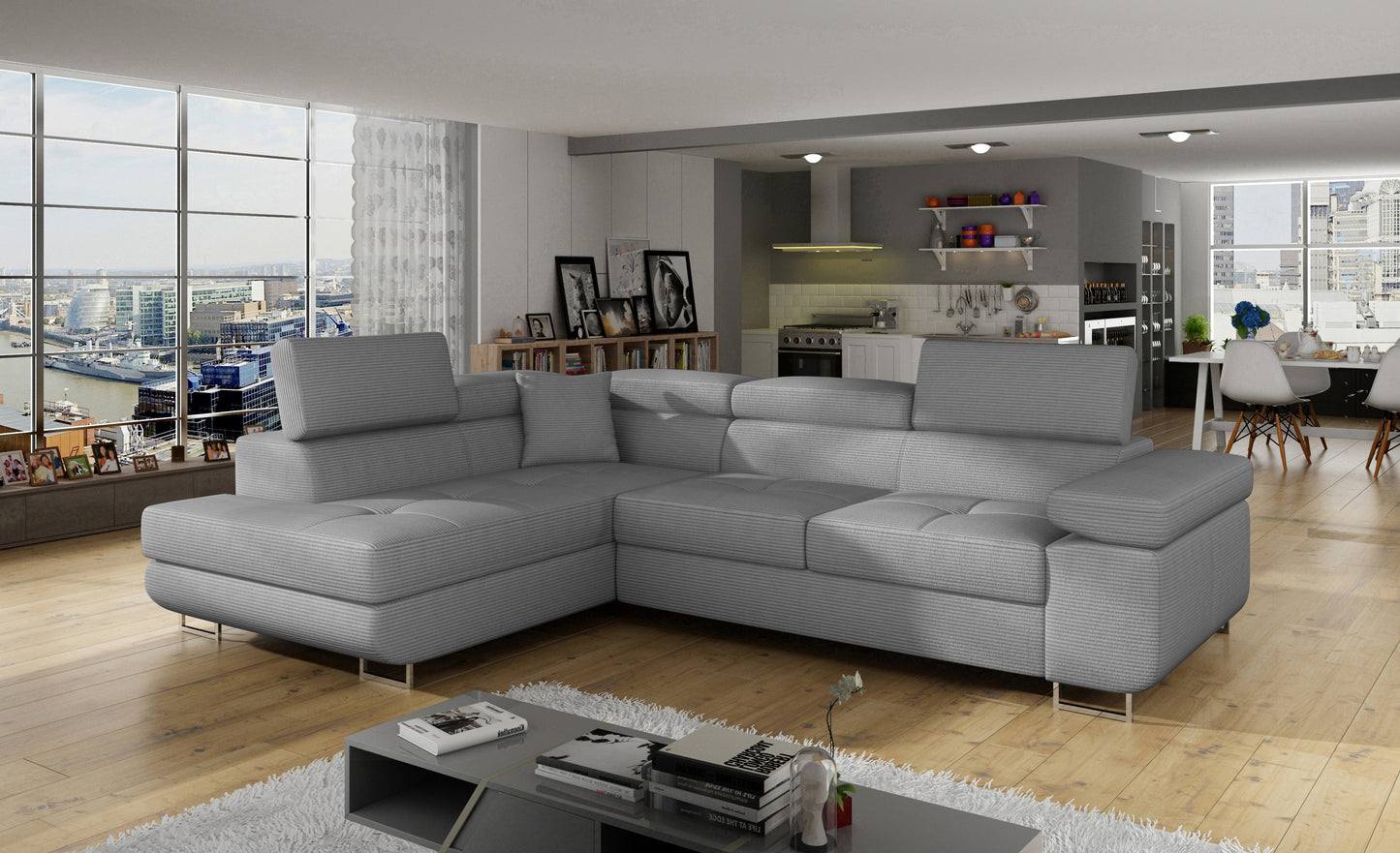 Anton Storage Sleeper Sectional Sofa - Grey