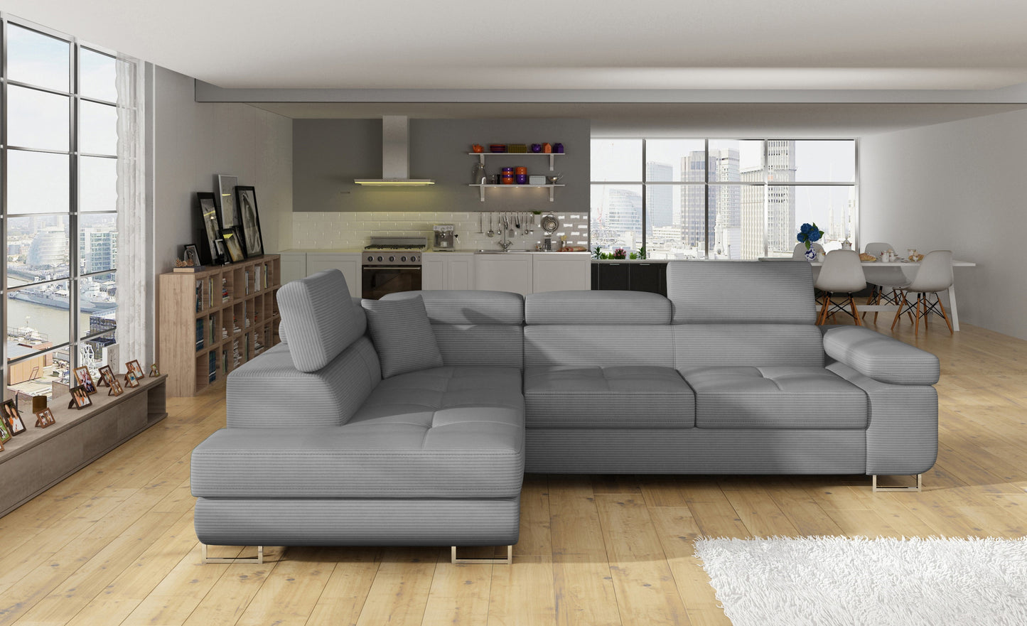 Anton Storage Sleeper Sectional Sofa - Grey