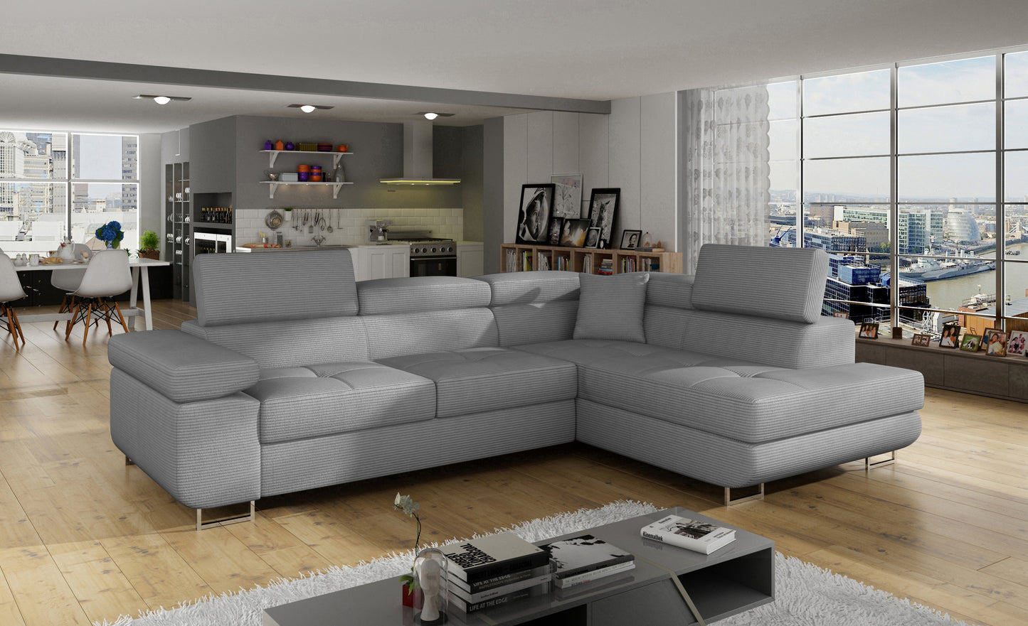 Anton Storage Sleeper Sectional Sofa - Grey