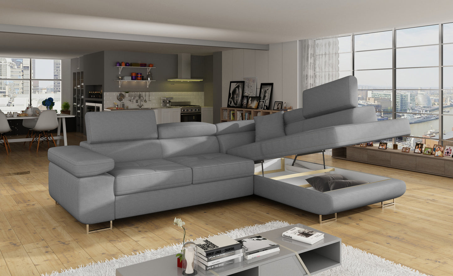 Anton Storage Sleeper Sectional Sofa - Grey