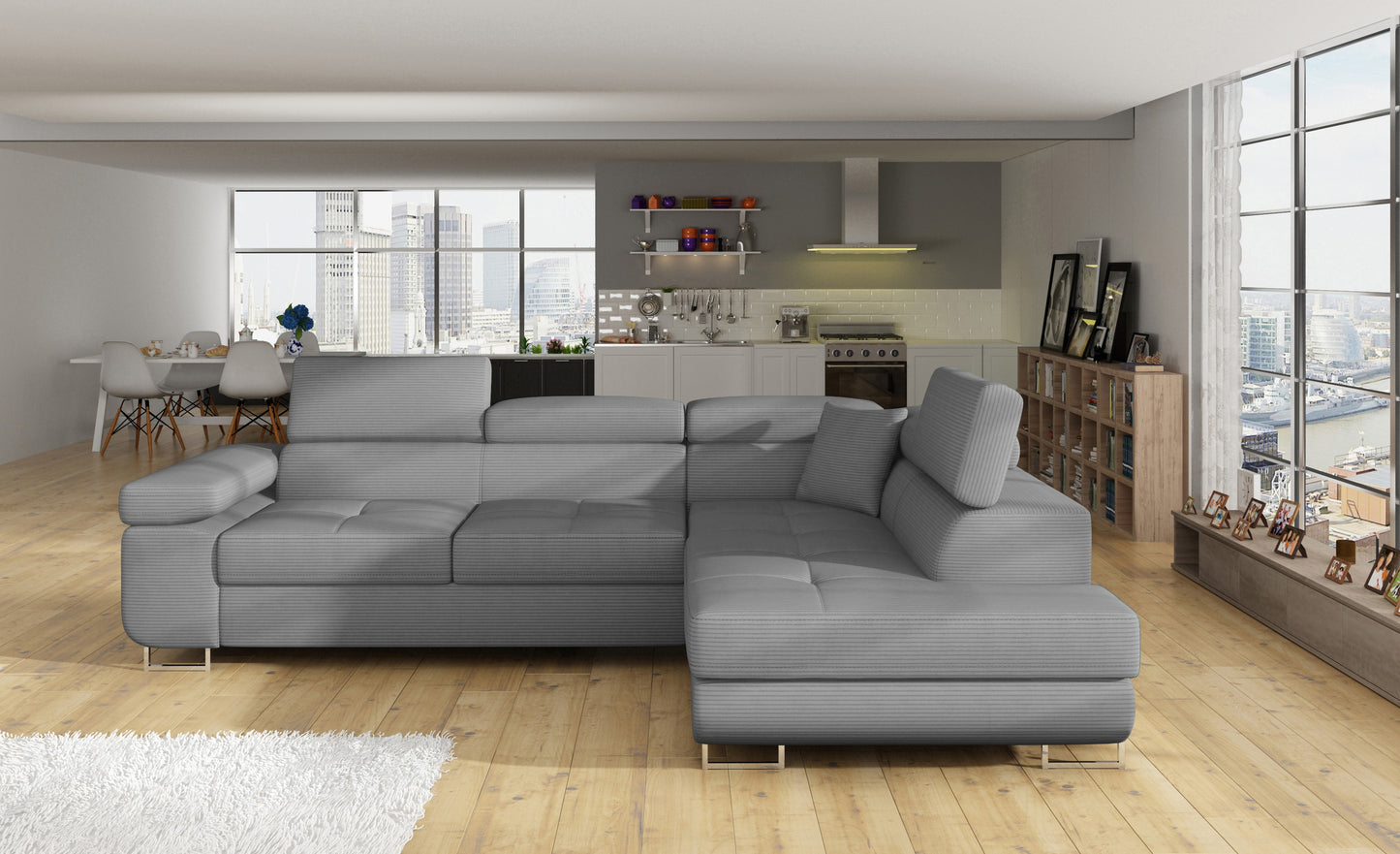 Anton Storage Sleeper Sectional Sofa - Grey