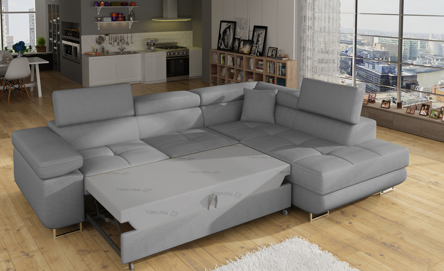 Anton Storage Sleeper Sectional Sofa - Grey