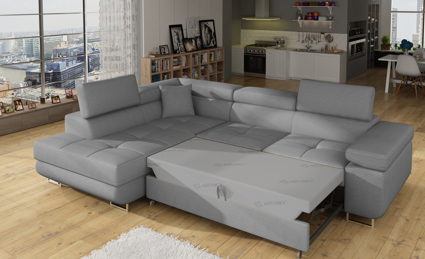 Anton Storage Sleeper Sectional Sofa - Grey