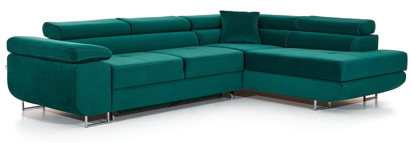 Anton Storage Sleeper Sectional Sofa - Emerald Green