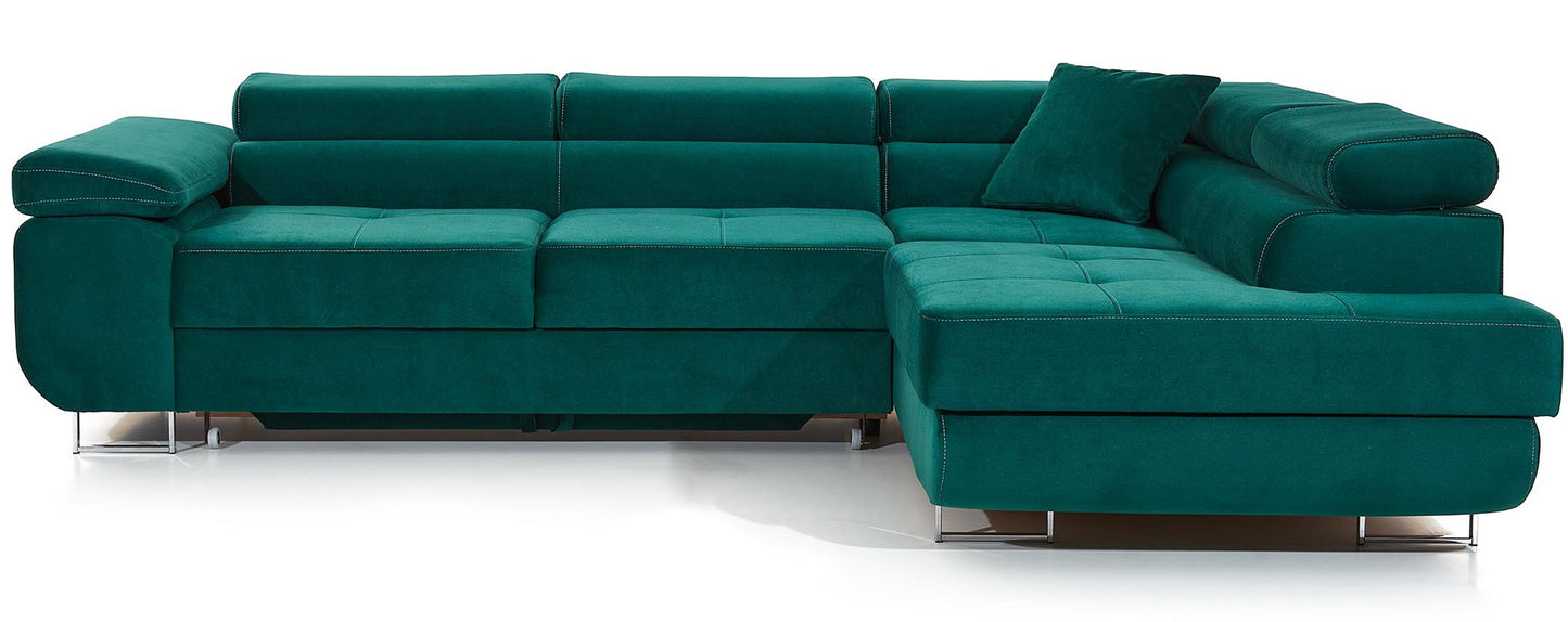 Anton Storage Sleeper Sectional Sofa - Emerald Green