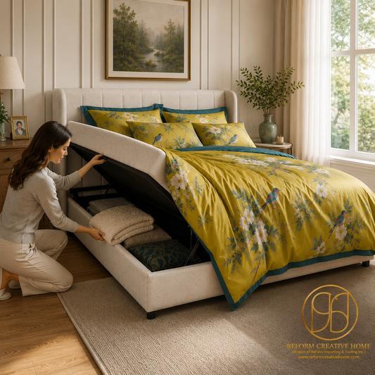 Moni Polsterbett mit Stauraum und Liftfunktion, Queen-Size - Beige