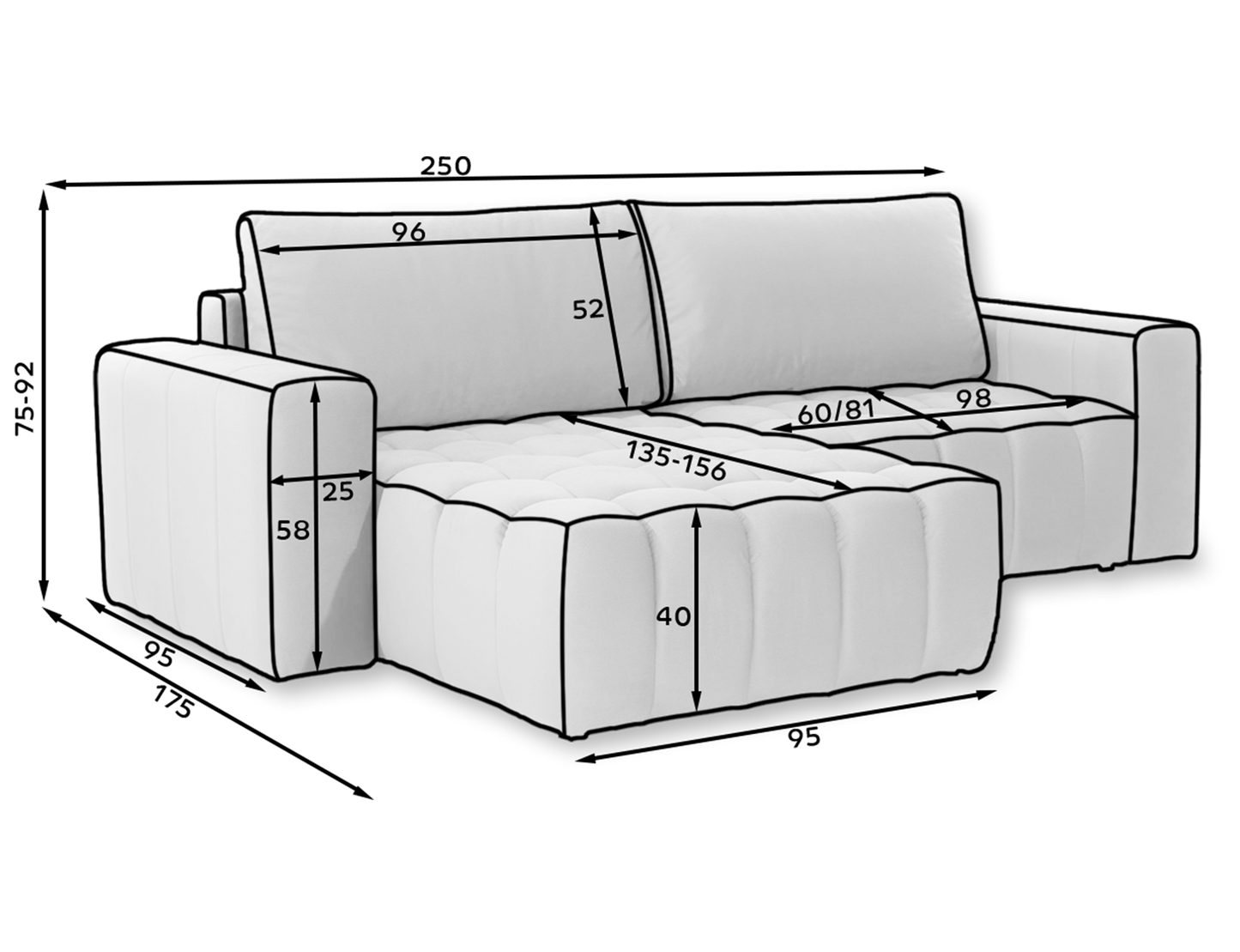 Bonett 4 Seater Storage Sleeper Chaise Sofa - Beige