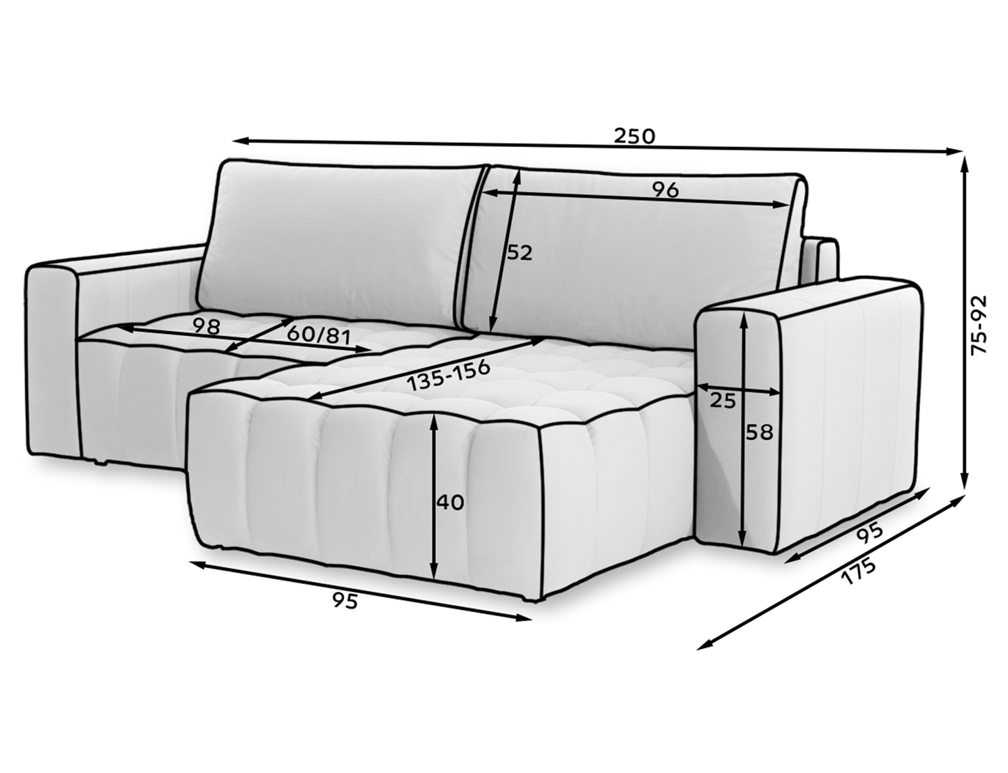 Bonett 4 Seater Storage Sleeper Chaise Sofa - Beige