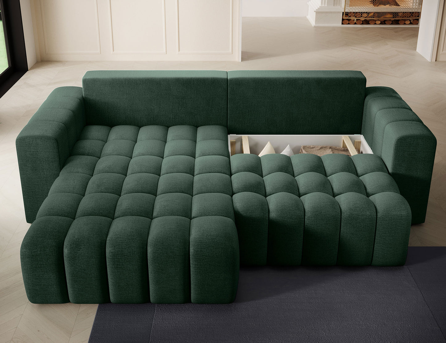 ReForm Creative Home Bonett Storage Sleeper Chaise Sofa - Dark Green-Free Delivery-USA & CANADA