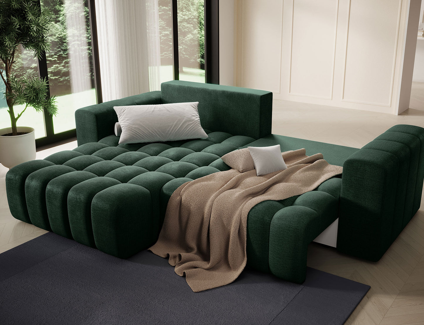 ReForm Creative Home Bonett Storage Sleeper Chaise Sofa - Dark Green-Free Delivery-USA & CANADA