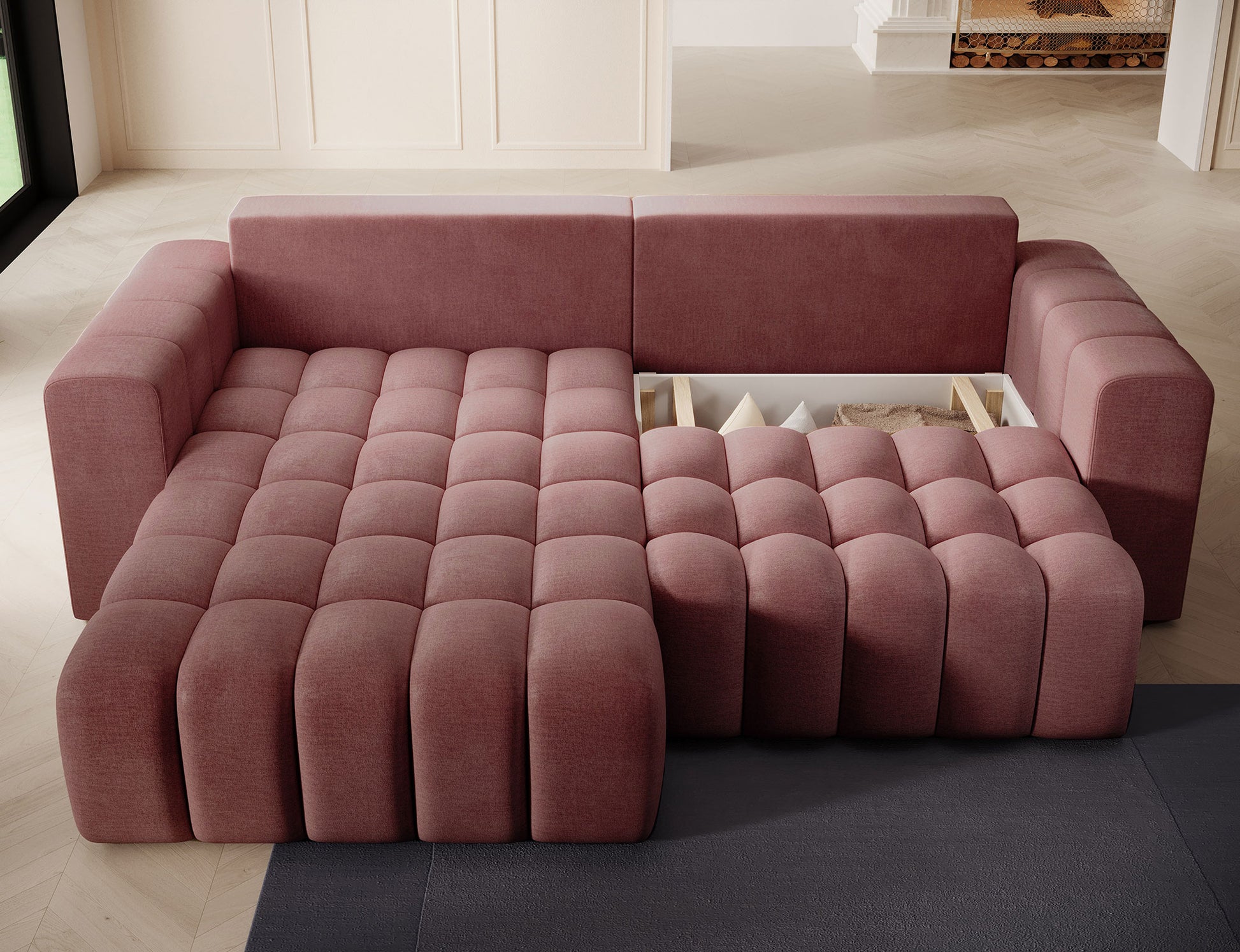 ReForm Creative Home Bonett Storage Sleeper Chaise Sofa - Plum-Free Delivery-USA & CANADA