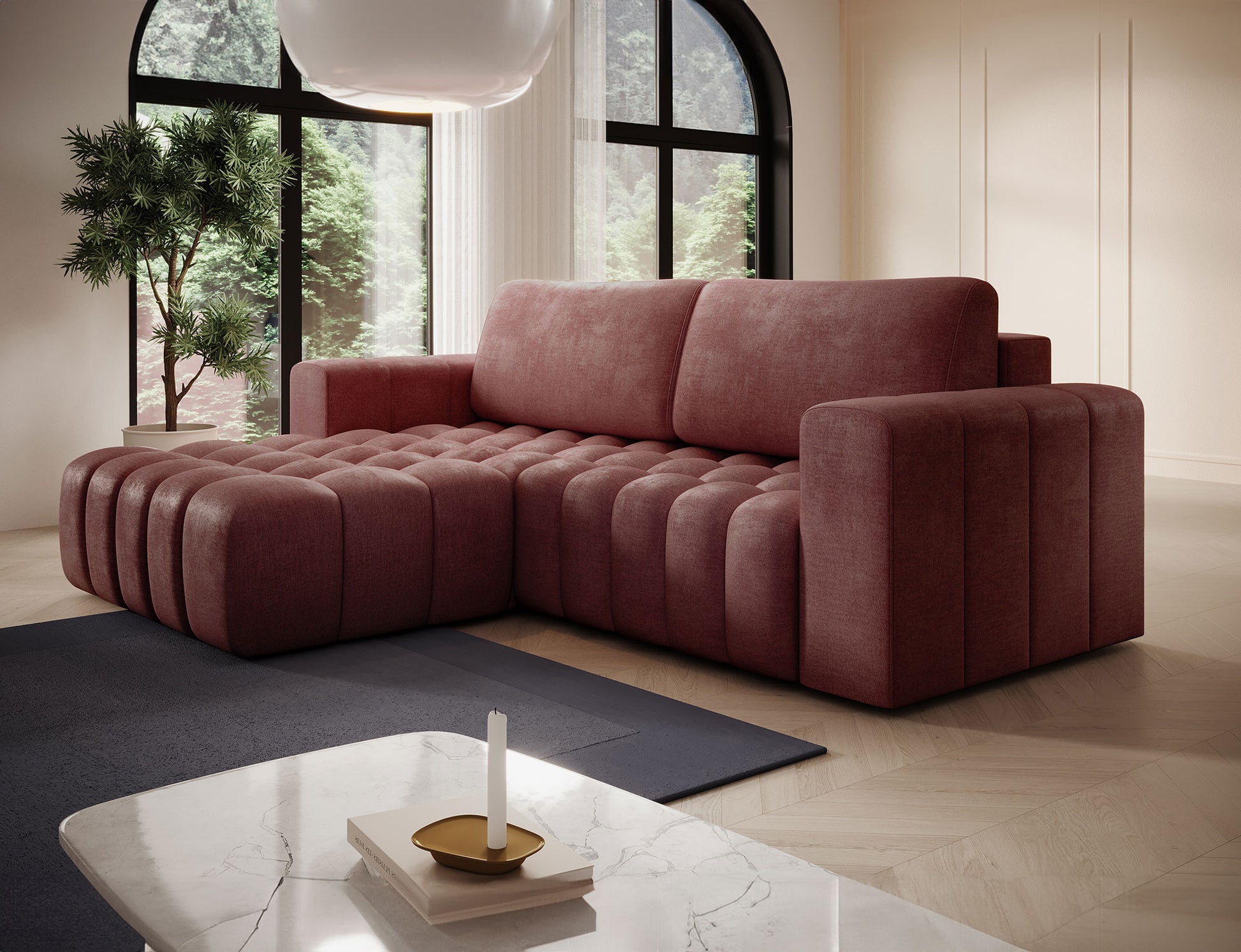 ReForm Creative Home Bonett Storage Sleeper Chaise Sofa - Plum-Free Delivery-USA & CANADA