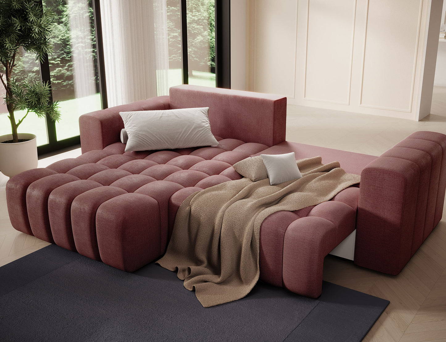 ReForm Creative Home Bonett Storage Sleeper Chaise Sofa - Plum-Free Delivery-USA & CANADA