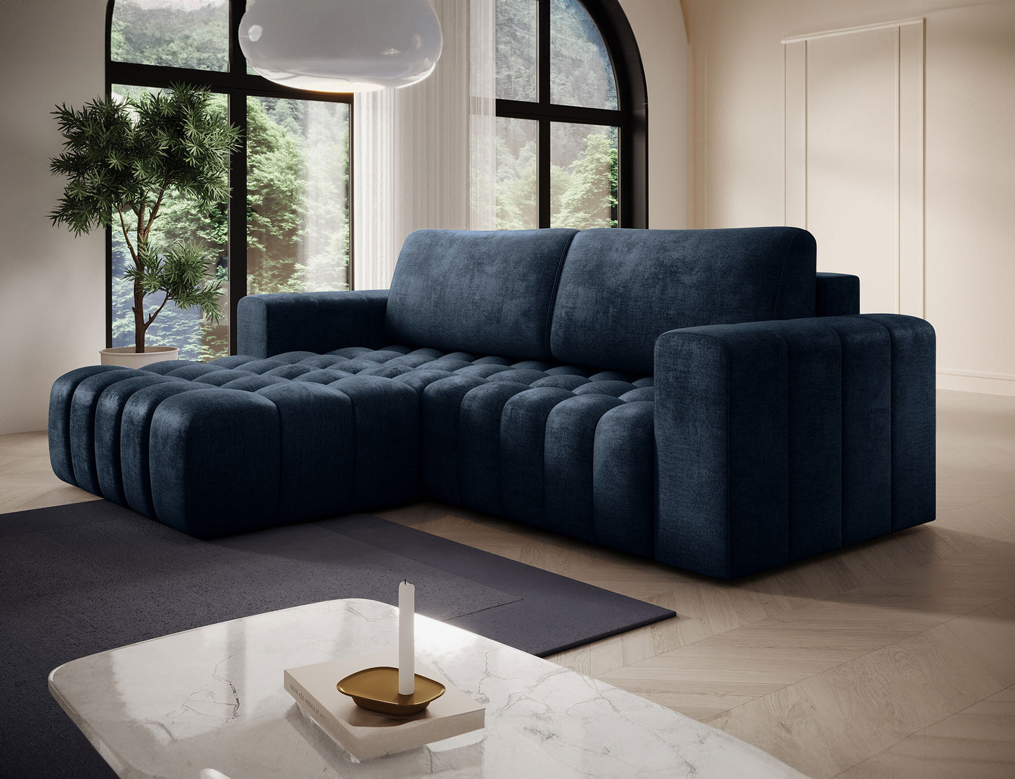 ReForm Creative Home Bonett Storage Sleeper Chaise Sofa - Navy Blue-Free Delivery-USA & CANADA