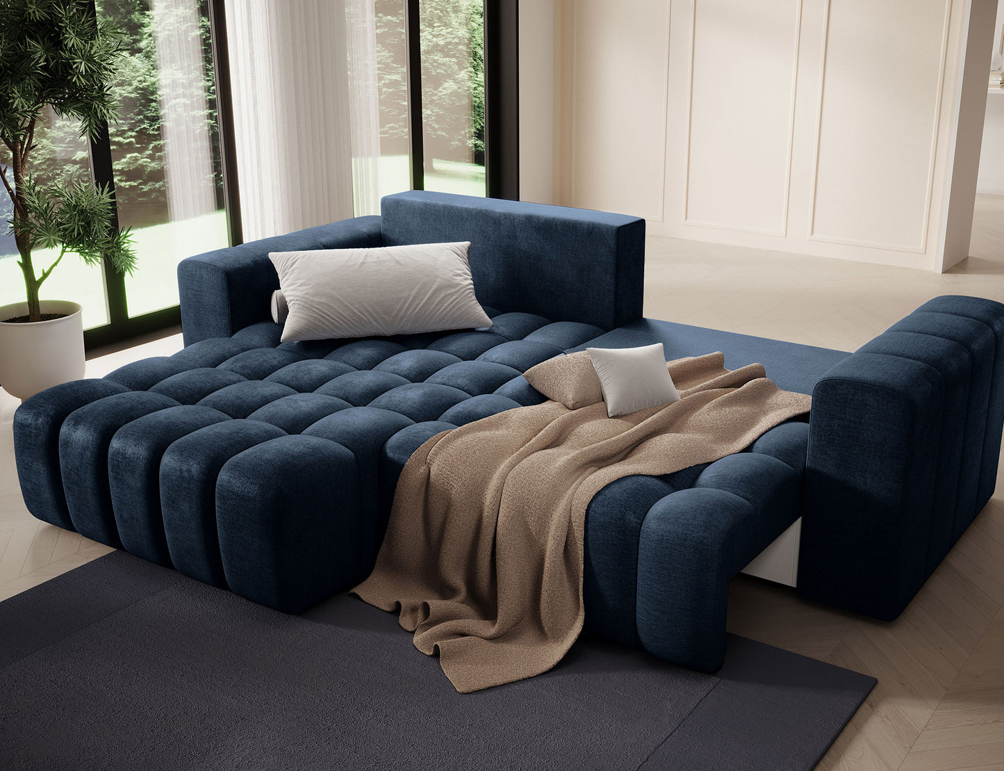 ReForm Creative Home Bonett Storage Sleeper Chaise Sofa - Navy Blue-Free Delivery-USA & CANADA