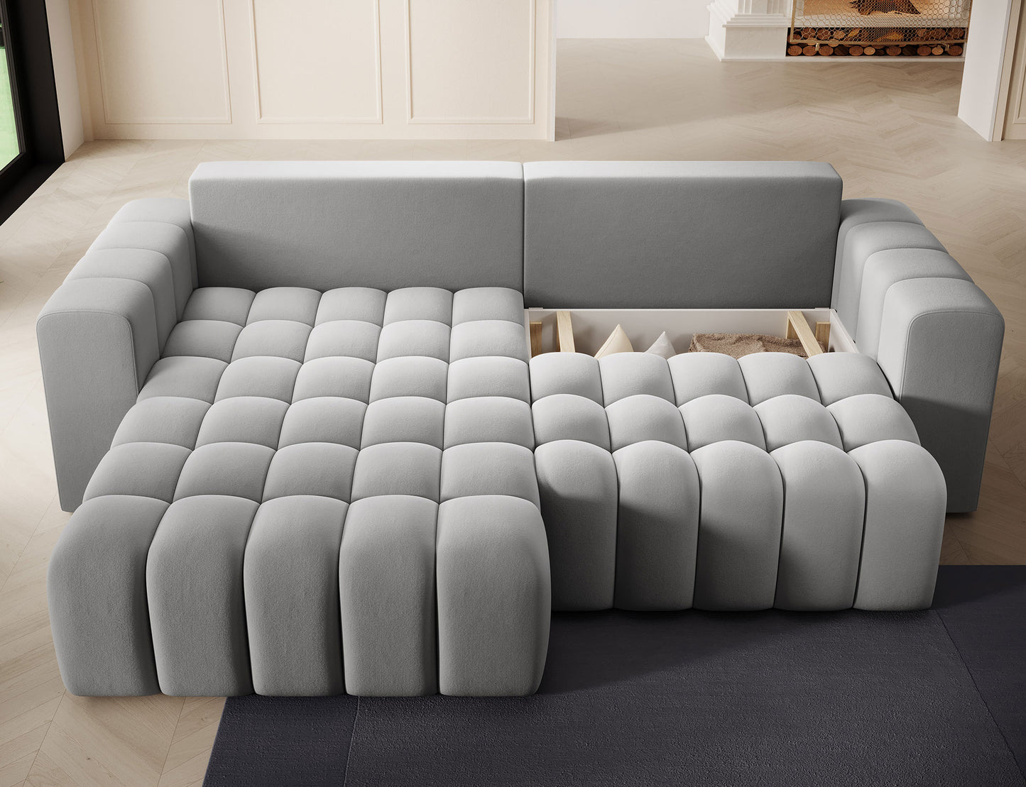 ReForm Creative Home Bonett Storage Sleeper Chaise Sofa - Grey-Free Delivery-USA & CANADA-