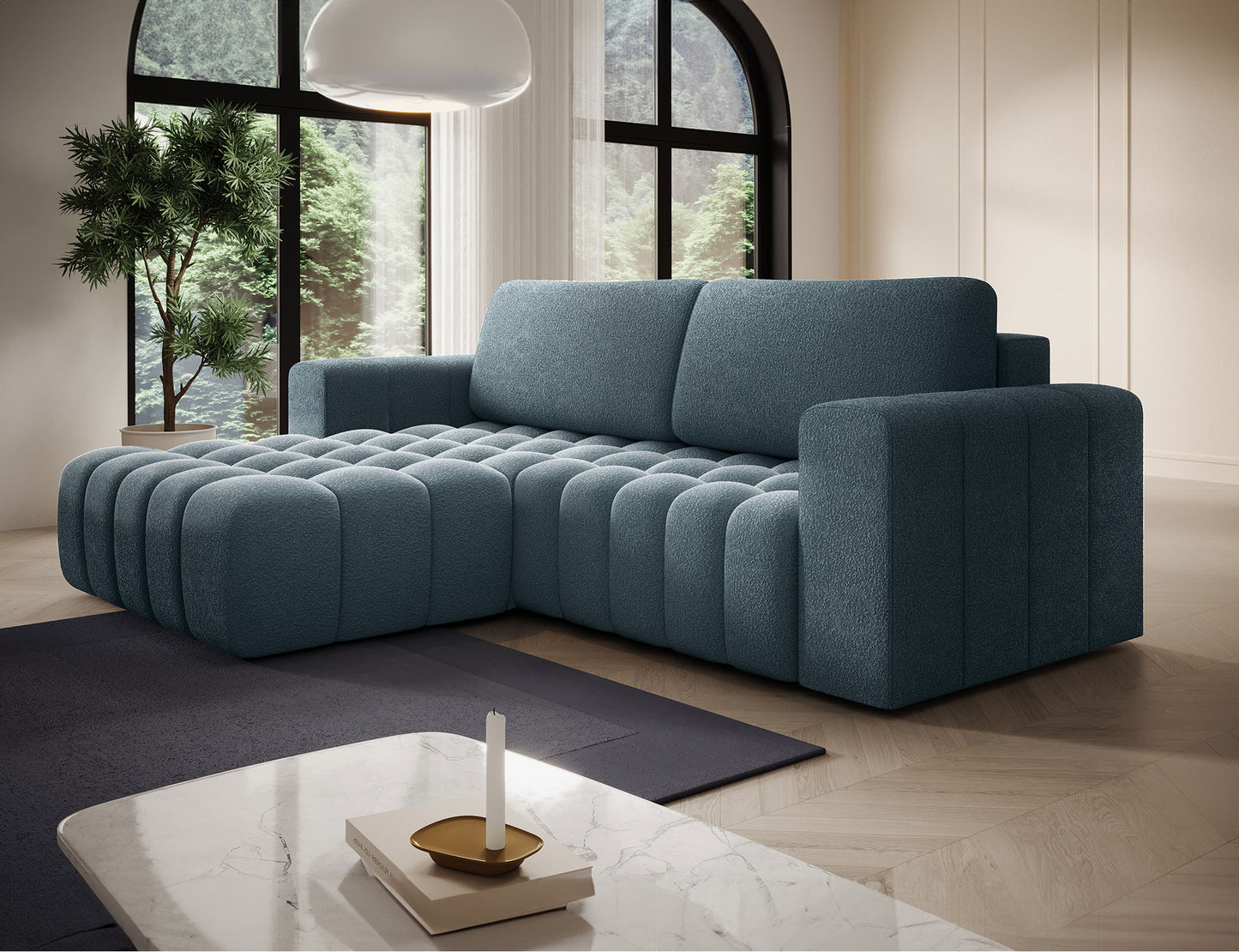 ReForm Creative Home Bonett Storage Sleeper Chaise Sofa - Teal Blue-Free Delivery-USA & CANADA