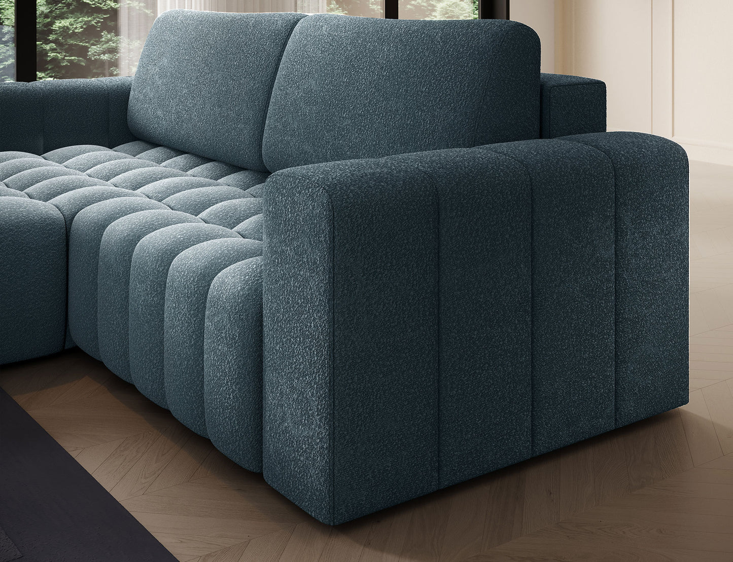 Bonett 4 Seater Storage Sleeper Chaise Sofa - Teal Blue
