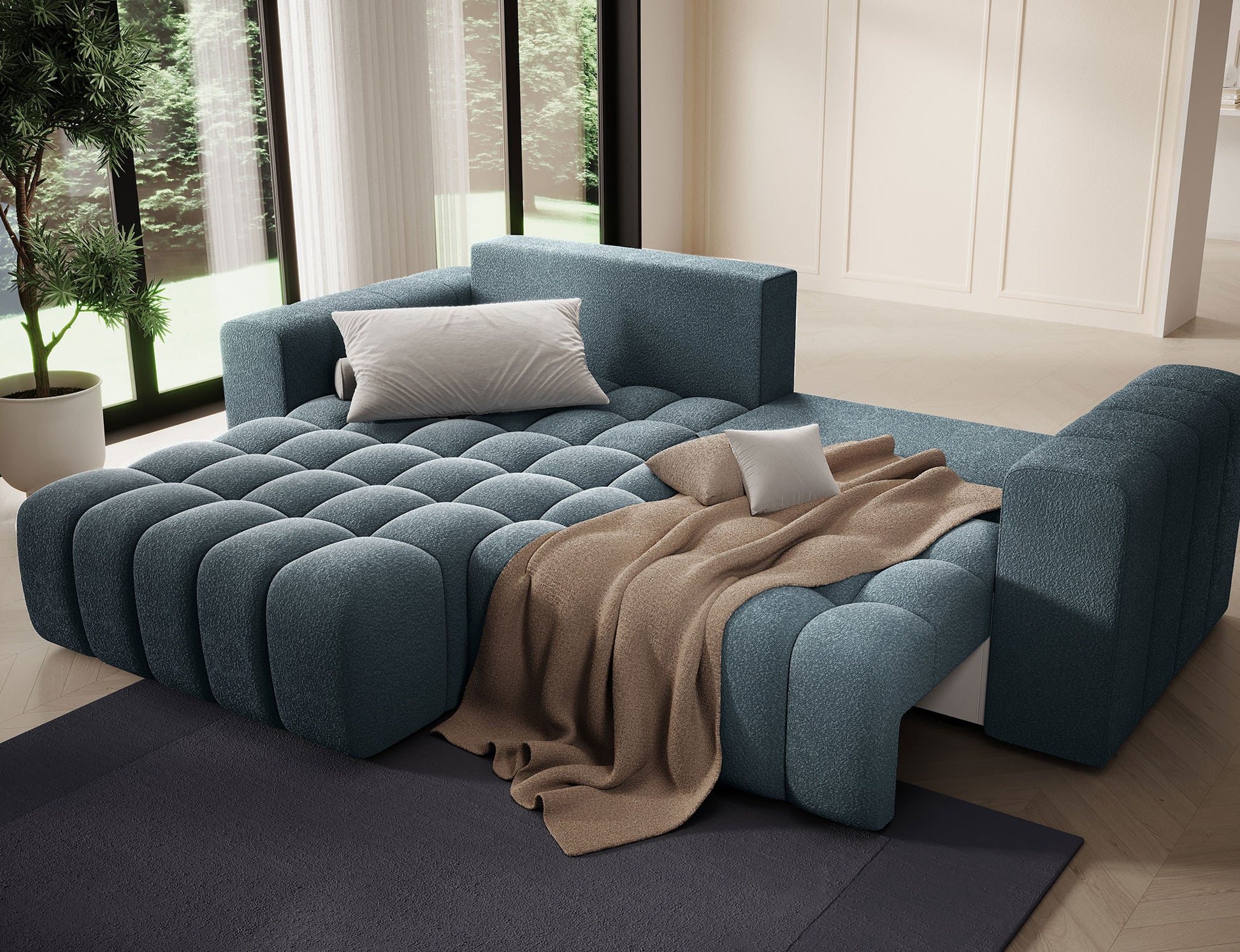 ReForm Creative Home Bonett Storage Sleeper Chaise Sofa - Teal Blue-Free Delivery-USA & CANADA