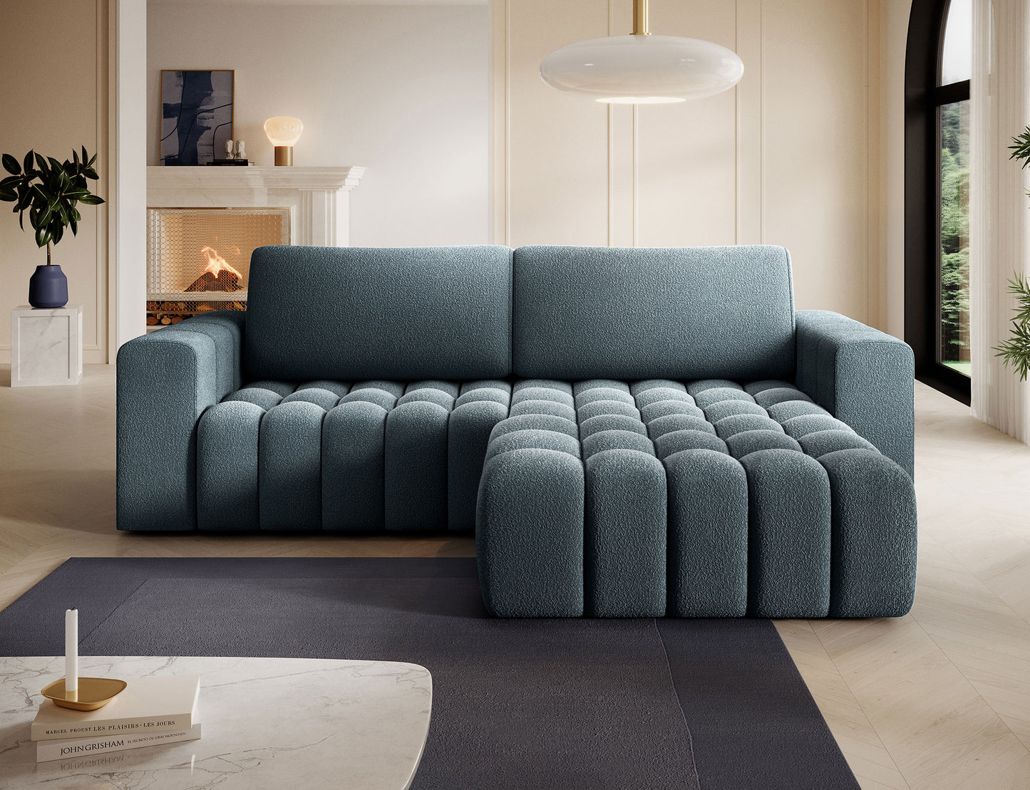 ReForm Creative Home Bonett Storage Sleeper Chaise Sofa - Teal Blue-Free Delivery-USA & CANADA