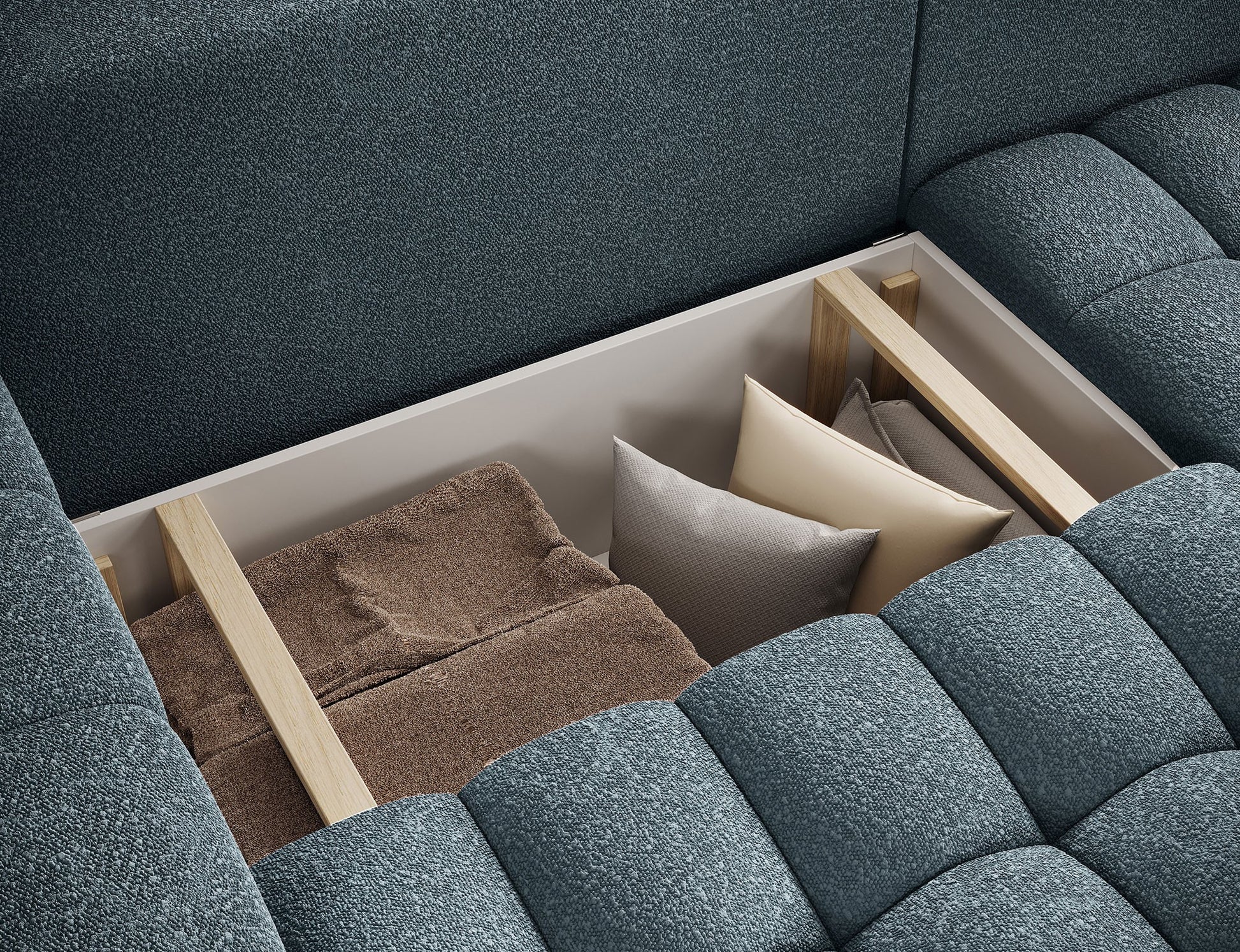 ReForm Creative Home Bonett Storage Sleeper Chaise Sofa - Teal Blue-Free Delivery-USA & CANADA