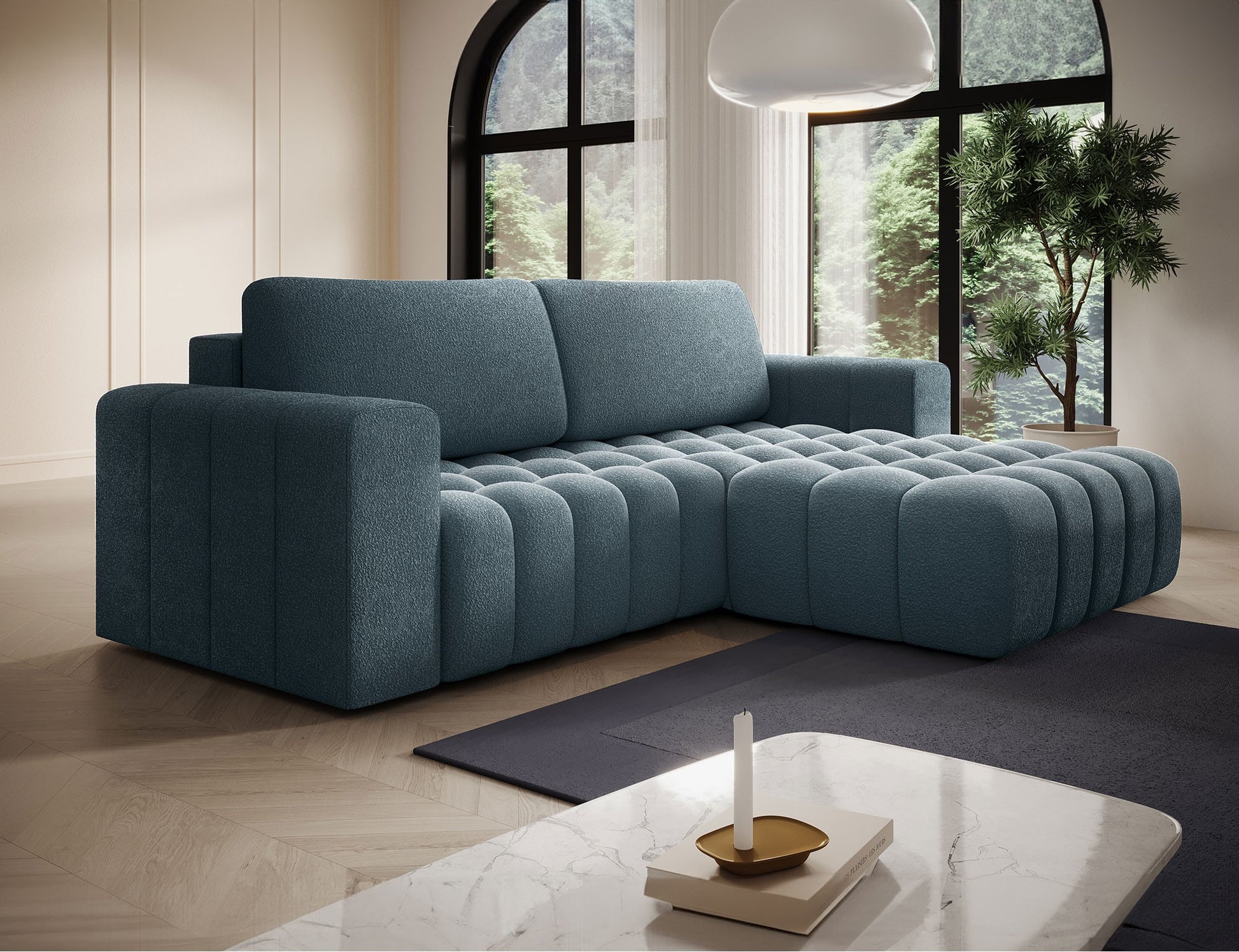 ReForm Creative Home Bonett Storage Sleeper Chaise Sofa - Teal Blue-Free Delivery-USA & CANADA