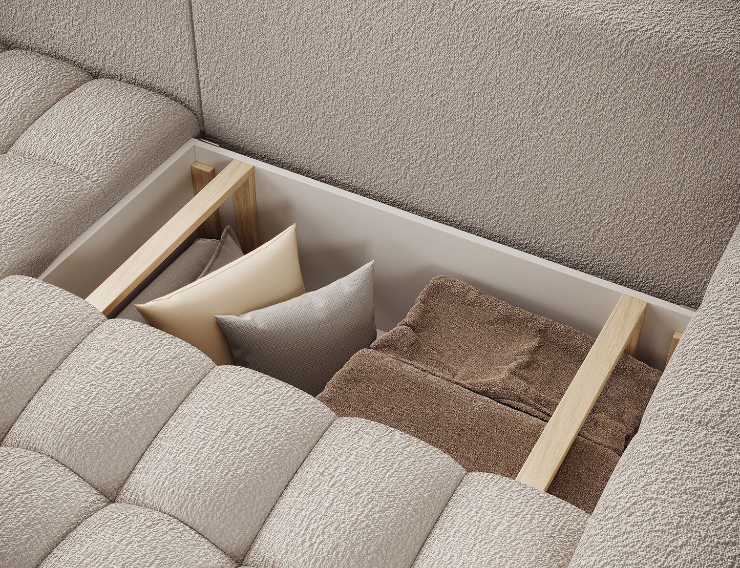 ReForm Creative Home Bonett Storage Sleeper Chaise Sofa - Beige-Free Delivery-USA & CANADA