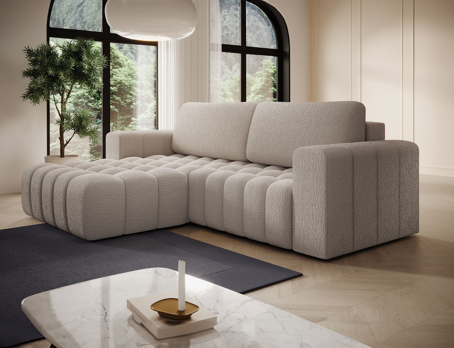 ReForm Creative Home Bonett Storage Sleeper Chaise Sofa - Beige-Free Delivery-USA & CANADA